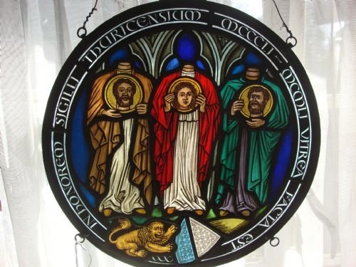 circa 1950 beautiful signed swiss stained glass roundel of christ and his disciples