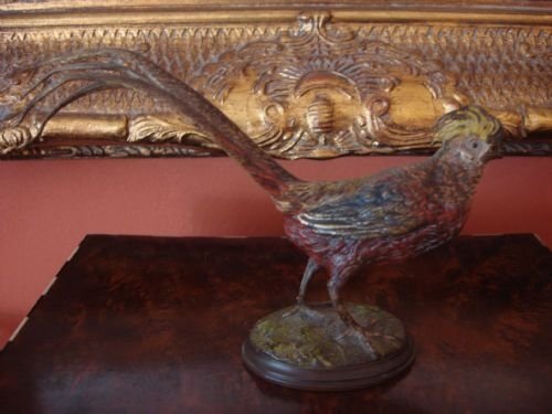 19th century austrian cold painted bronze model of a golden pheasant on an oval naturalistic base