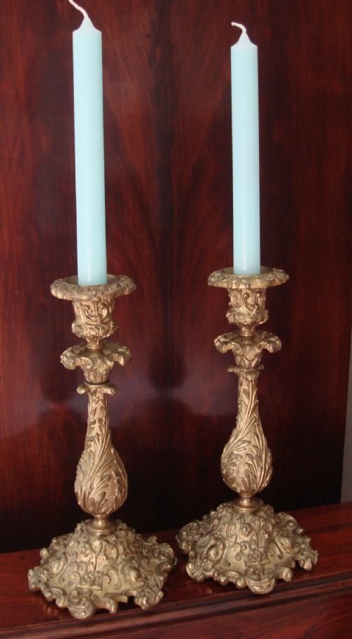 circa 1810 regency period elegant and stylish pair of rococo gilt ormolu candlesticks