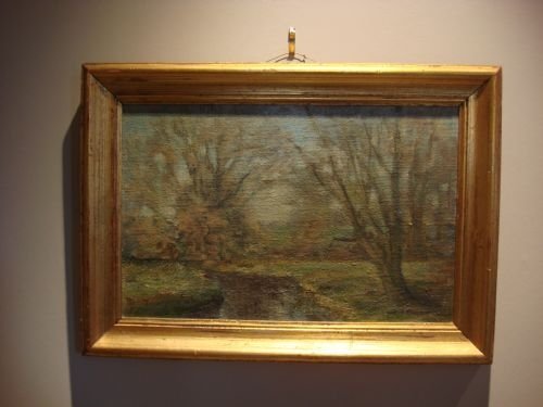 20thc original oil painting in gilt frame signed by margot harrison of a scene in hartley wintney hants