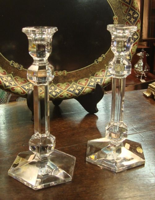 20th century tall crystal pair of candlesticks made by a superior maker val st lambert of belgium