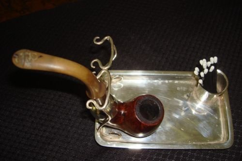 london 1914 very unusual solid silver pipe and match stand by very famous makers goldsmiths and silversmiths co