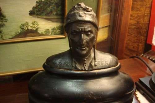 19thc bronze bust of dantes mounted on original oval wood plinth