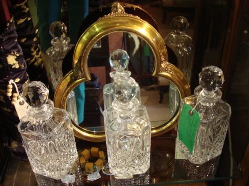 20thc set of 3 matching heavy cut glass decanters