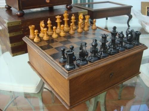 19th century antique solid oak complete chess set