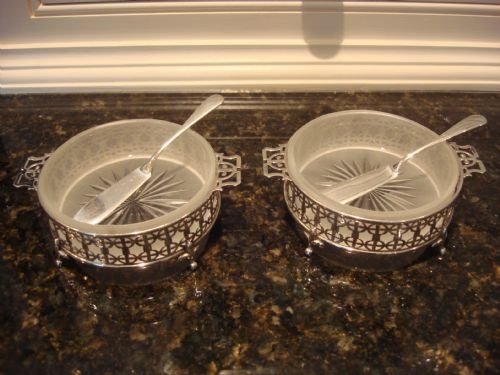 birmingham 1958 beautiful original pair of sterling silver butter dishes and matching knives by adie brothers